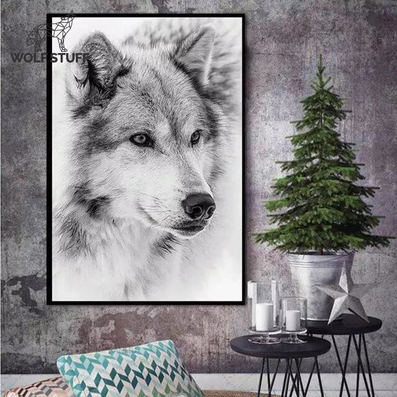 Black and white wolf poster
