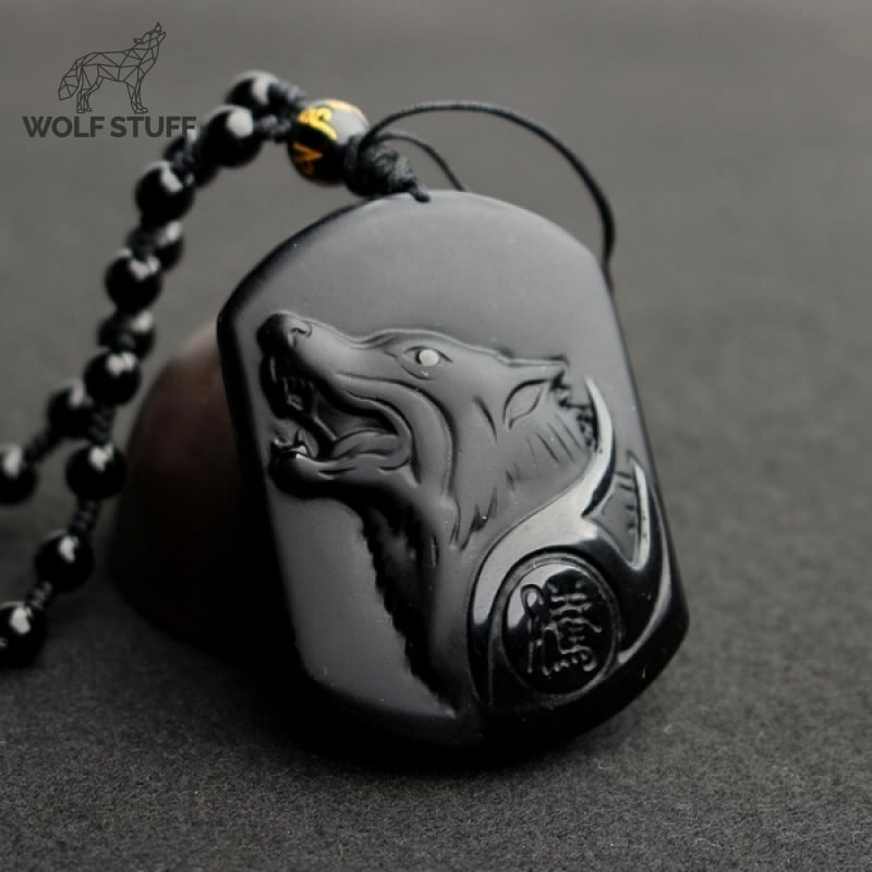 Black Obsidian Wolf Necklace