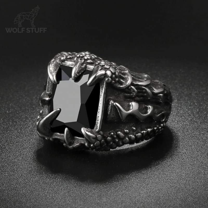 Black Onyx Wolf Ring
