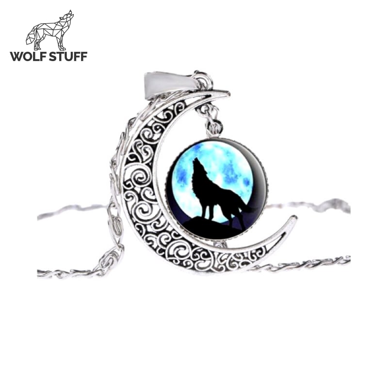 Crescent Moon Wolf Necklace
