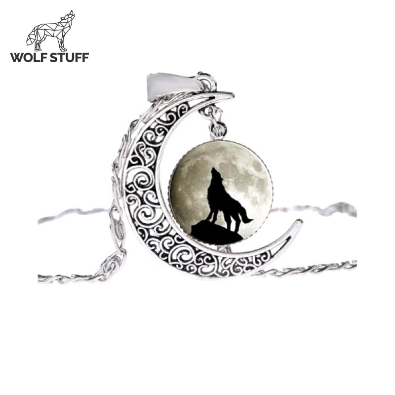 Crescent Moon Wolf Necklace