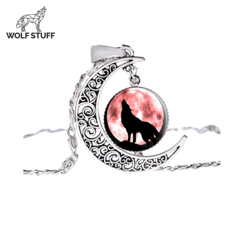 Crescent Moon Wolf Necklace