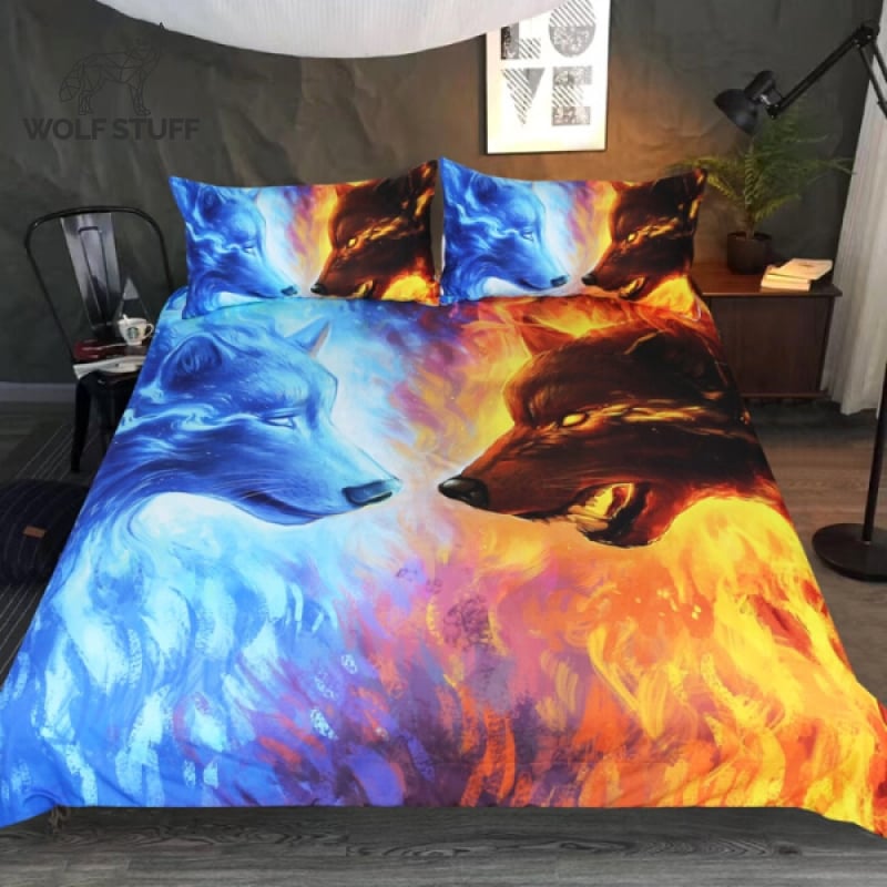 Fire and Ice Wolf Bedding
