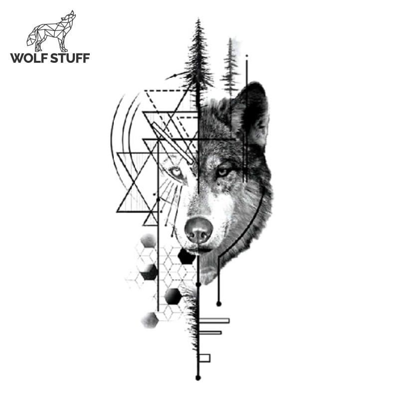 Geometric wolf tattoo arm