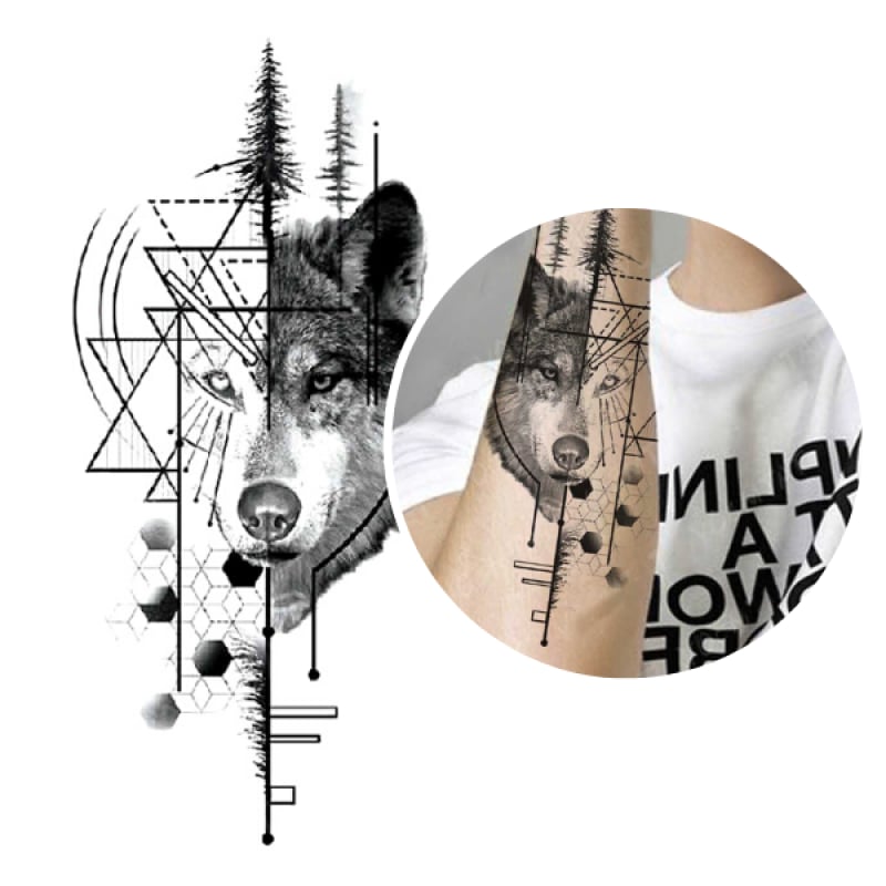 Geometric wolf tattoo arm