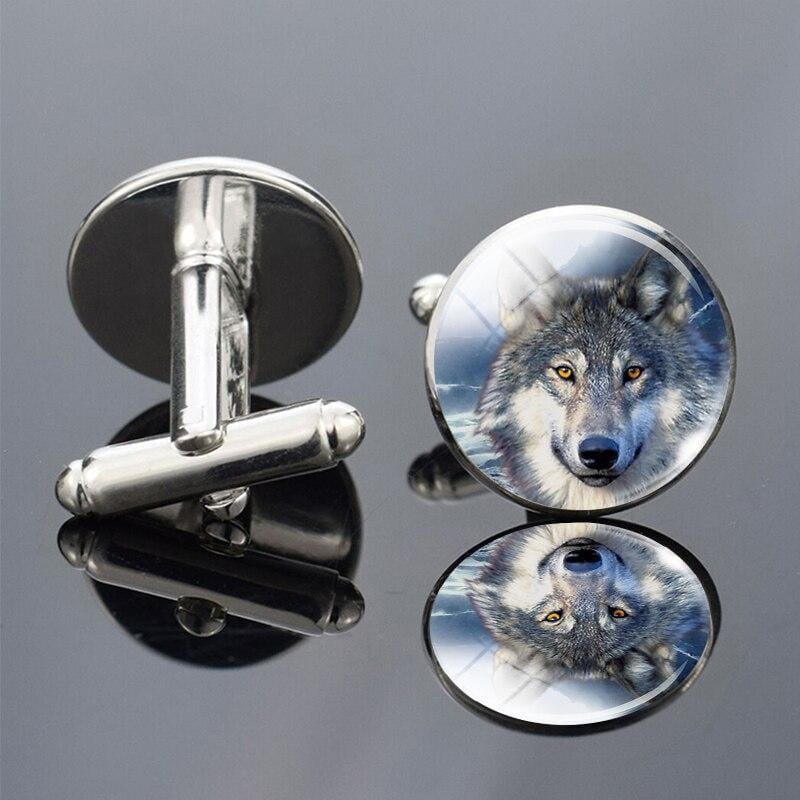 Gray wolf cufflinks