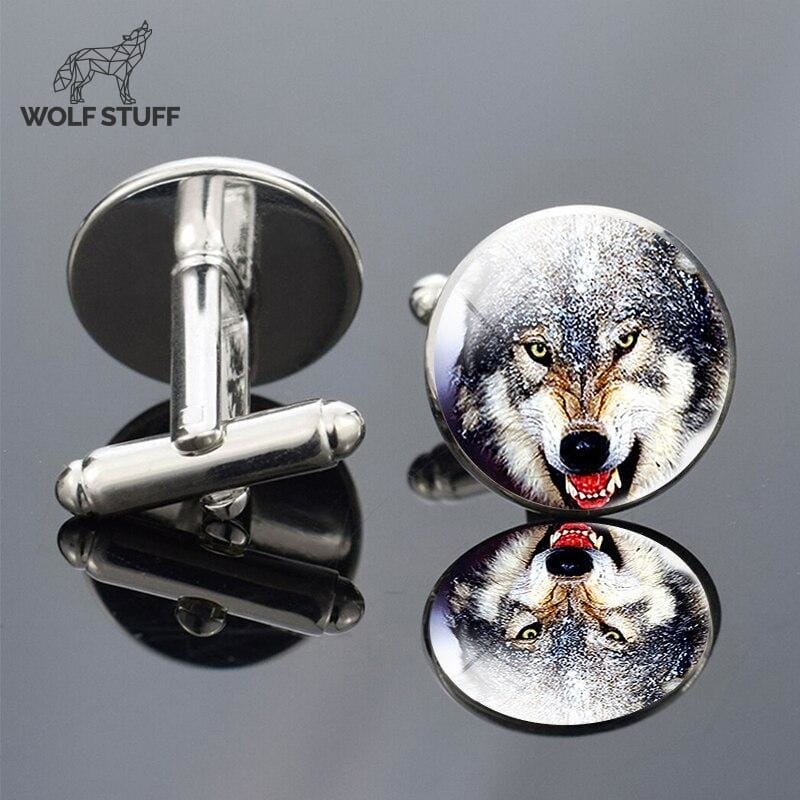 Gray wolf cufflinks