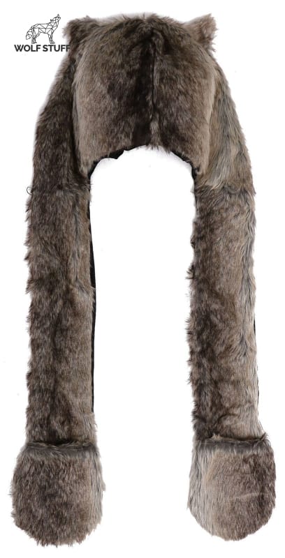 Gray wolf fur hat