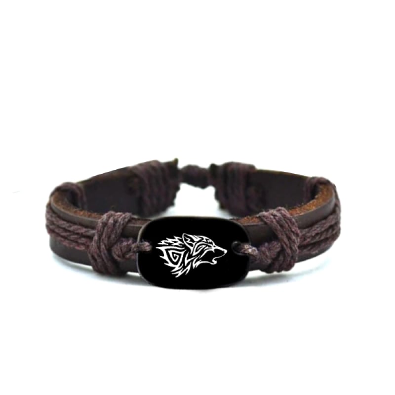 Mens leather hot sale wolf bracelet