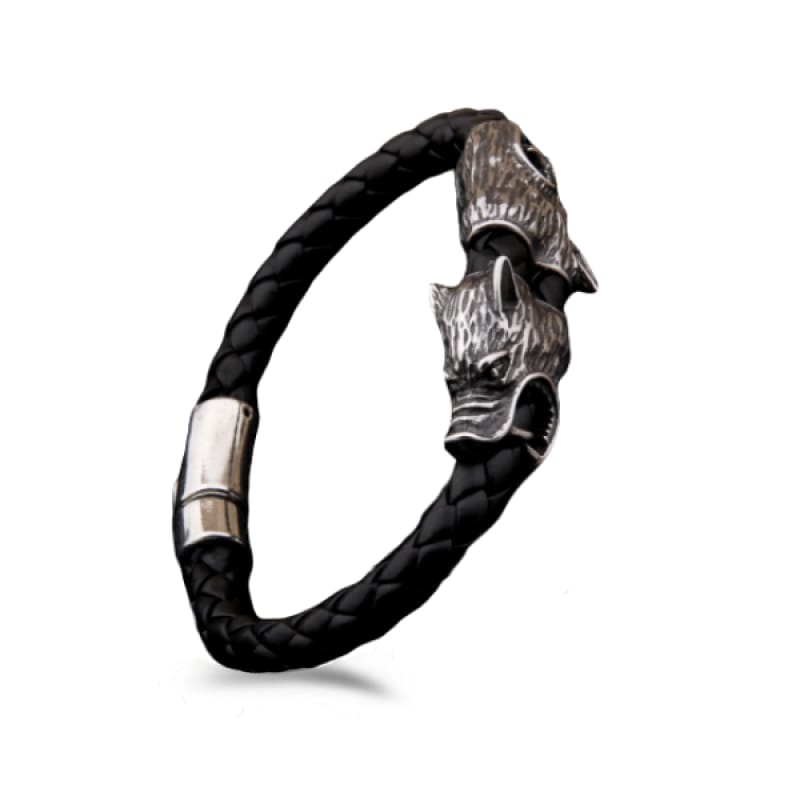 Mens Leather Wolf Bracelet