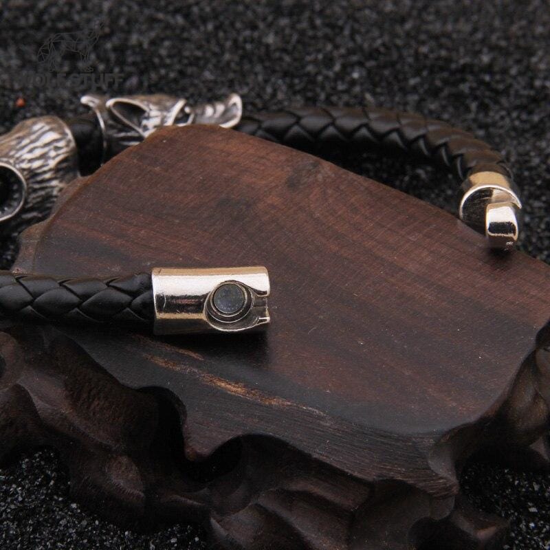 Mens Leather Wolf Bracelet
