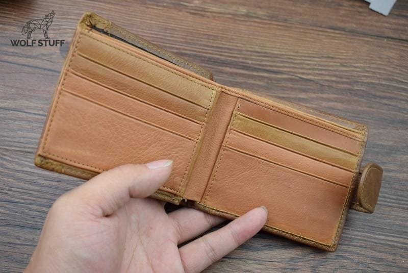 Mens leather wolf wallet