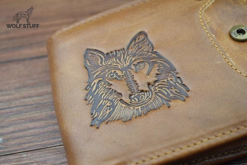 Mens leather wolf wallet