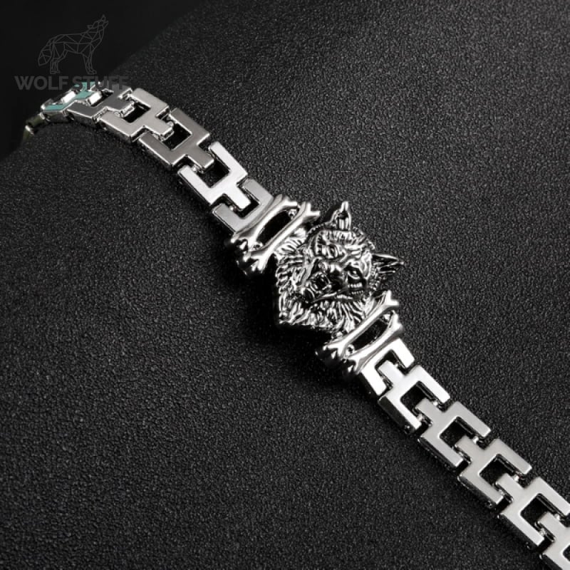 Mens Silver Wolf Bracelet