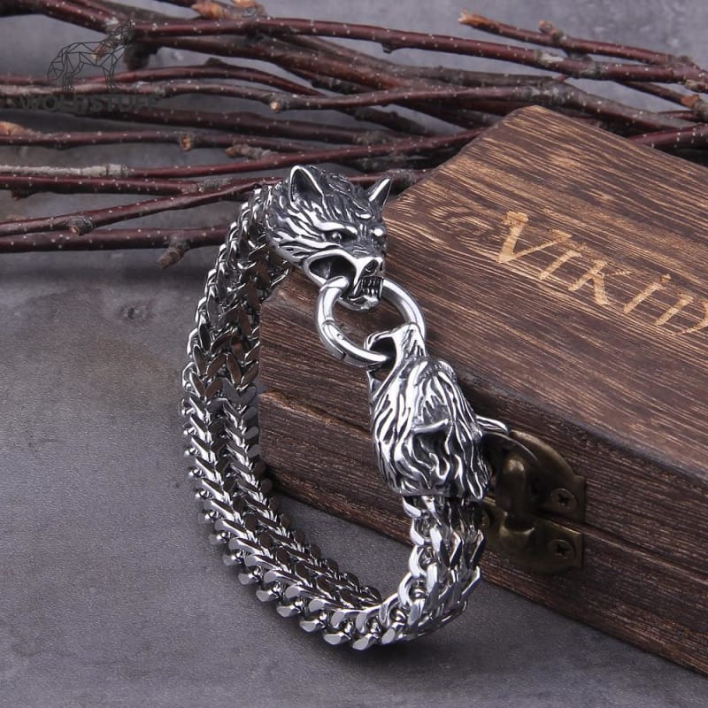 Mens Wolf Head Bracelet