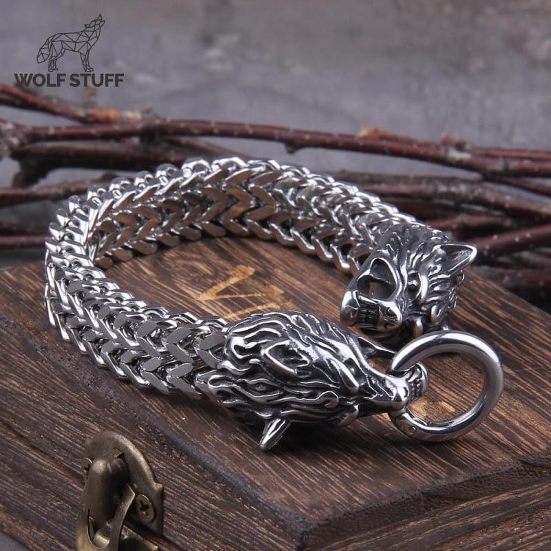Mens Wolf Head Bracelet