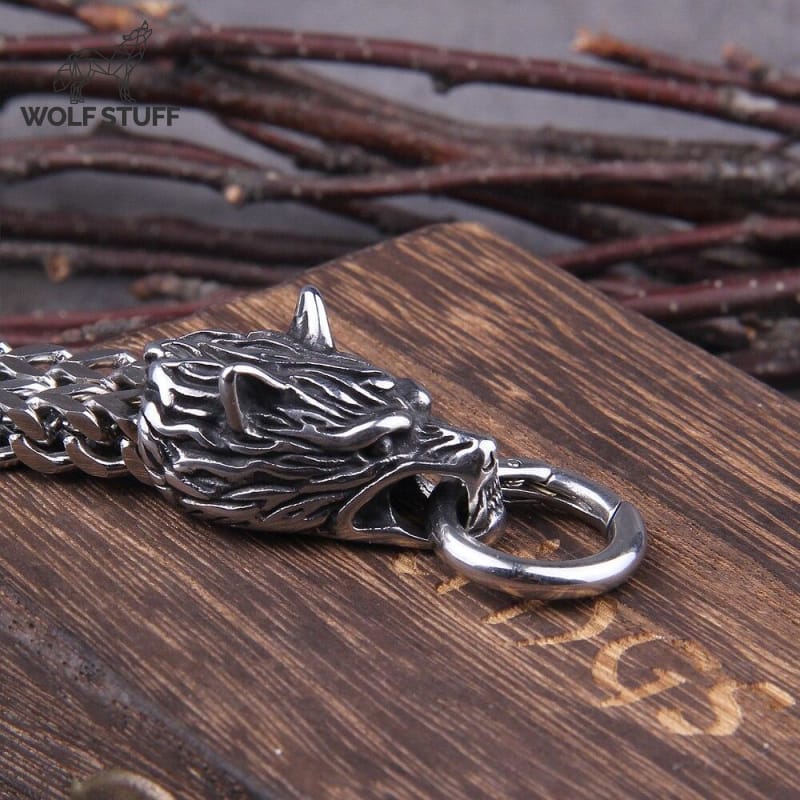 Mens Wolf Head Bracelet