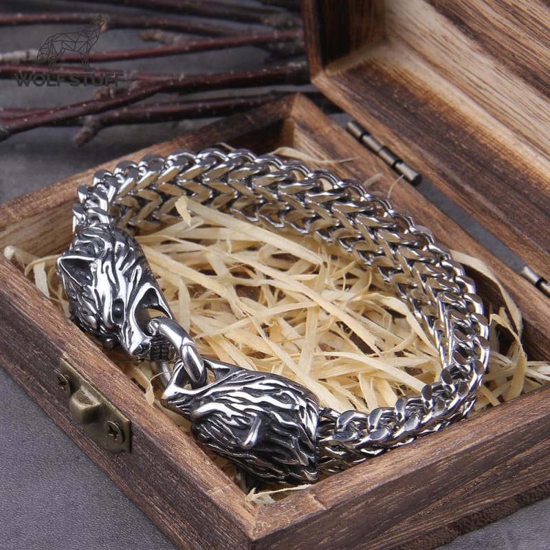 Mens Wolf Head Bracelet