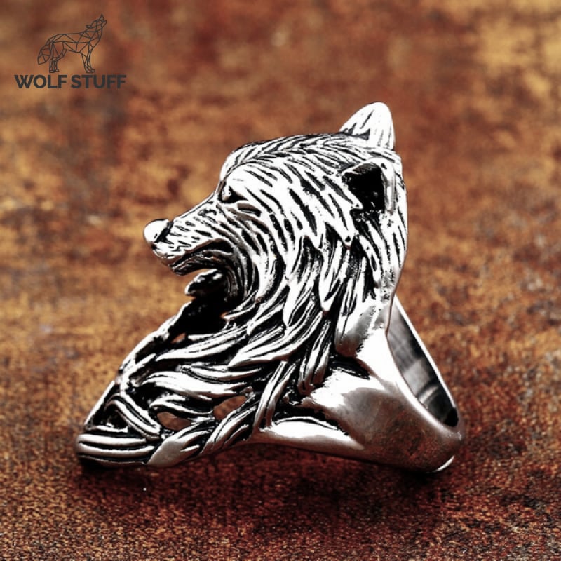 Mens Wolf Head Ring