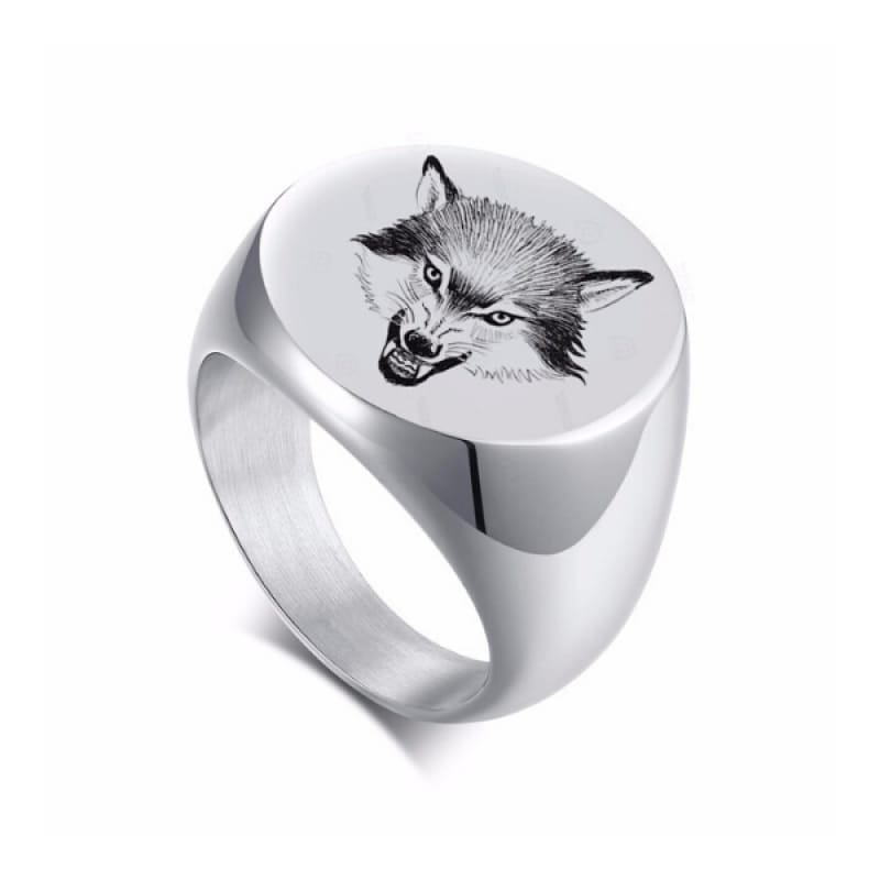 Mens Wolf Signet Ring