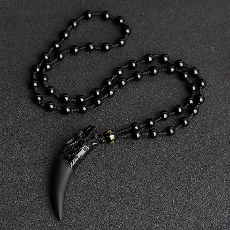 Obsidian Wolf Tooth Necklace