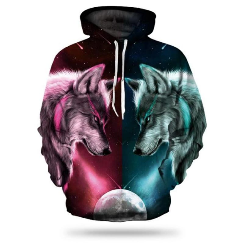 Wolf Merchandise Cool Wolf Sweatshirt Red And Blue Wolf Hoodie