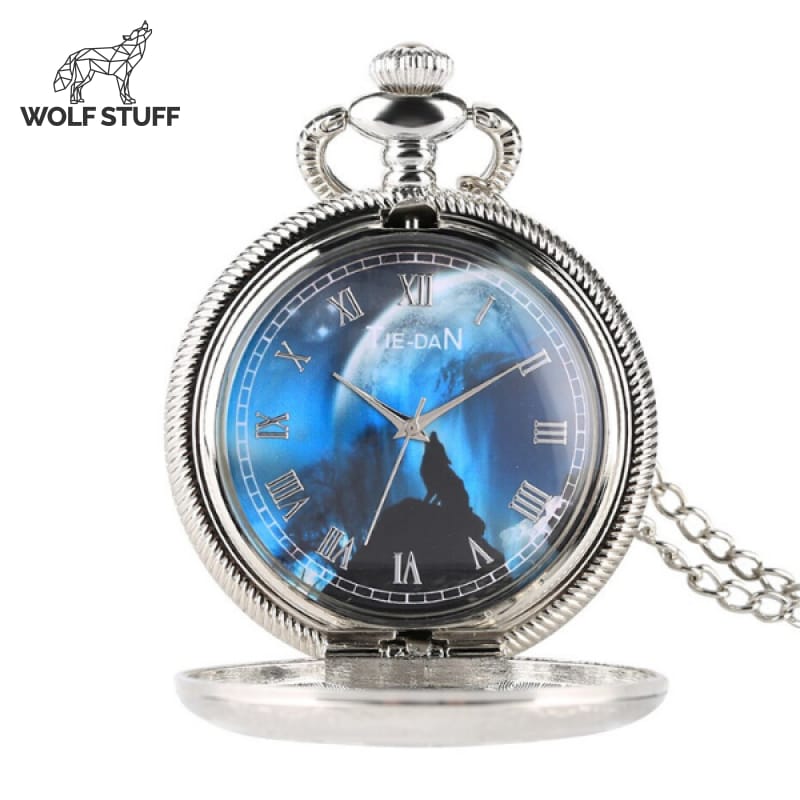 Silver Wolf Pocket Watch