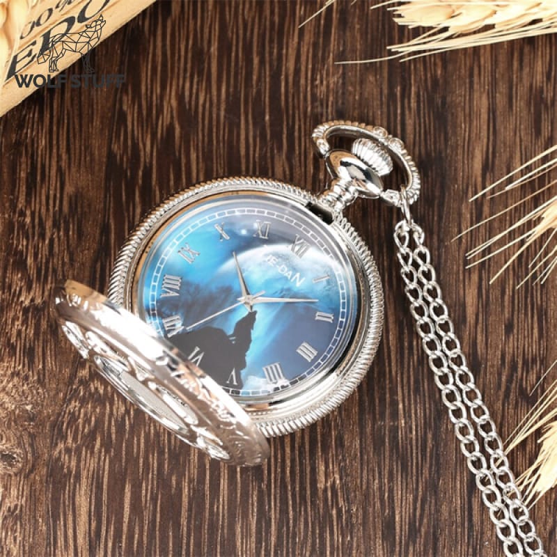 Silver Wolf Pocket Watch