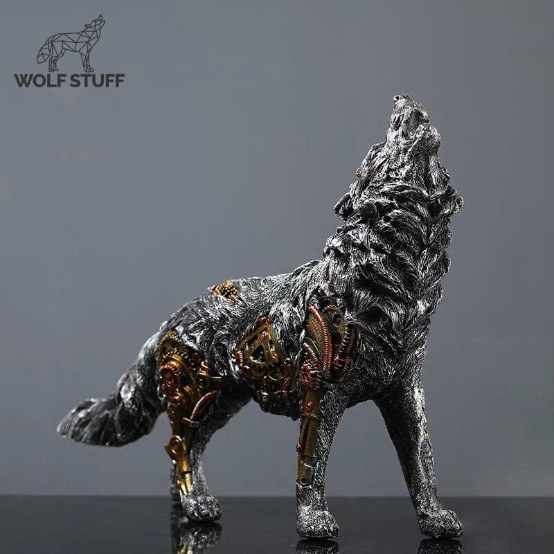 Steampunk wolf statue