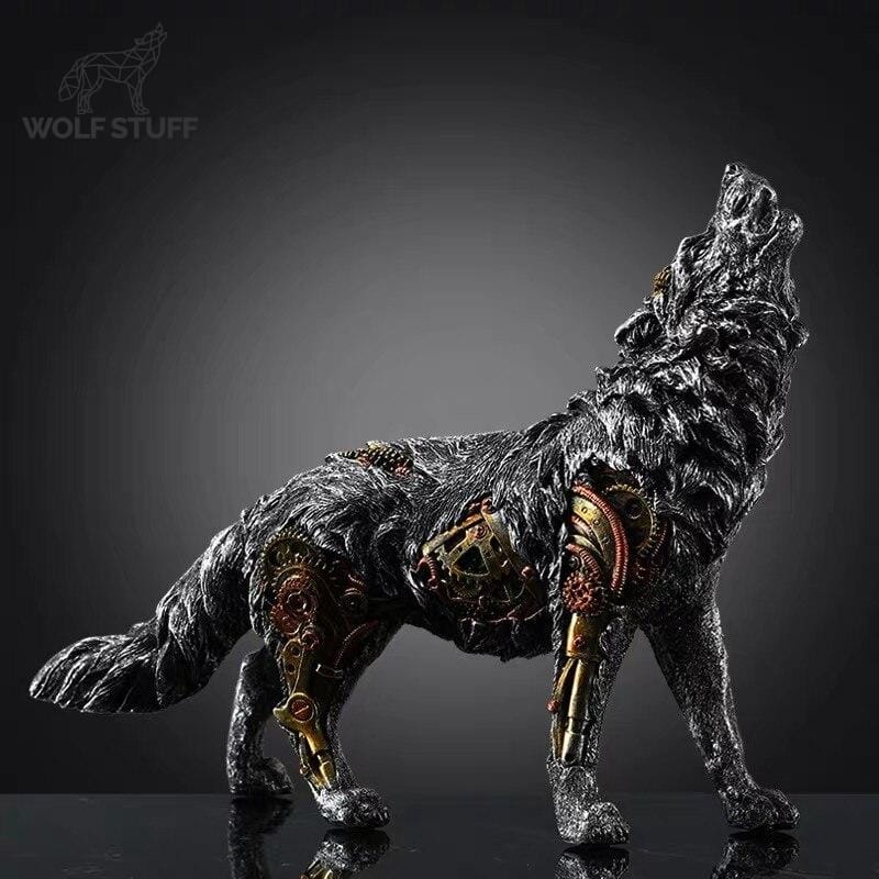 Steampunk wolf statue
