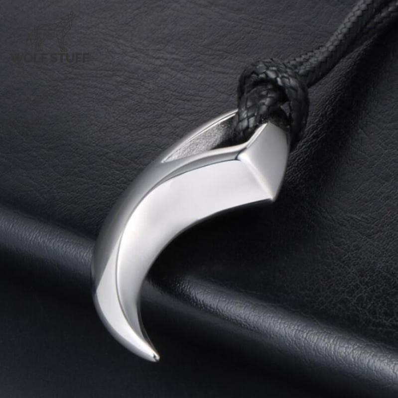 Steel wolf tooth pendant necklace