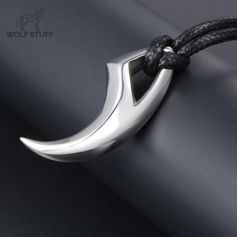 Steel wolf tooth pendant necklace