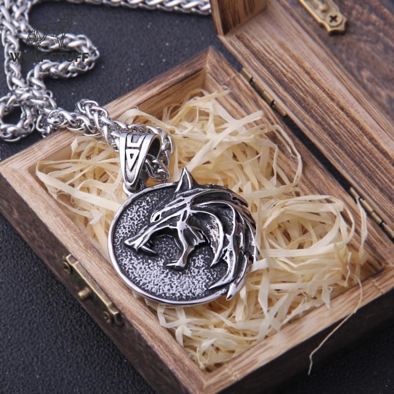 The Witcher white wolf necklace