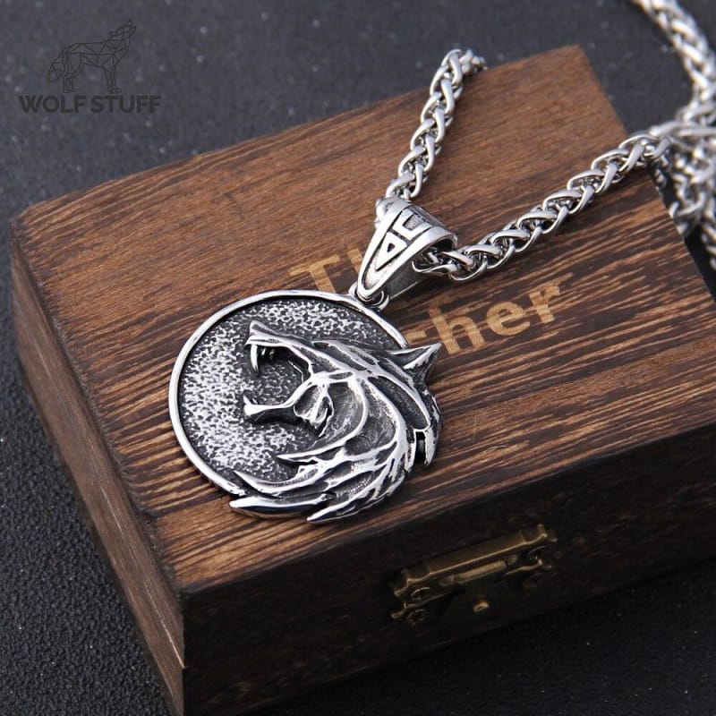 The Witcher white wolf necklace