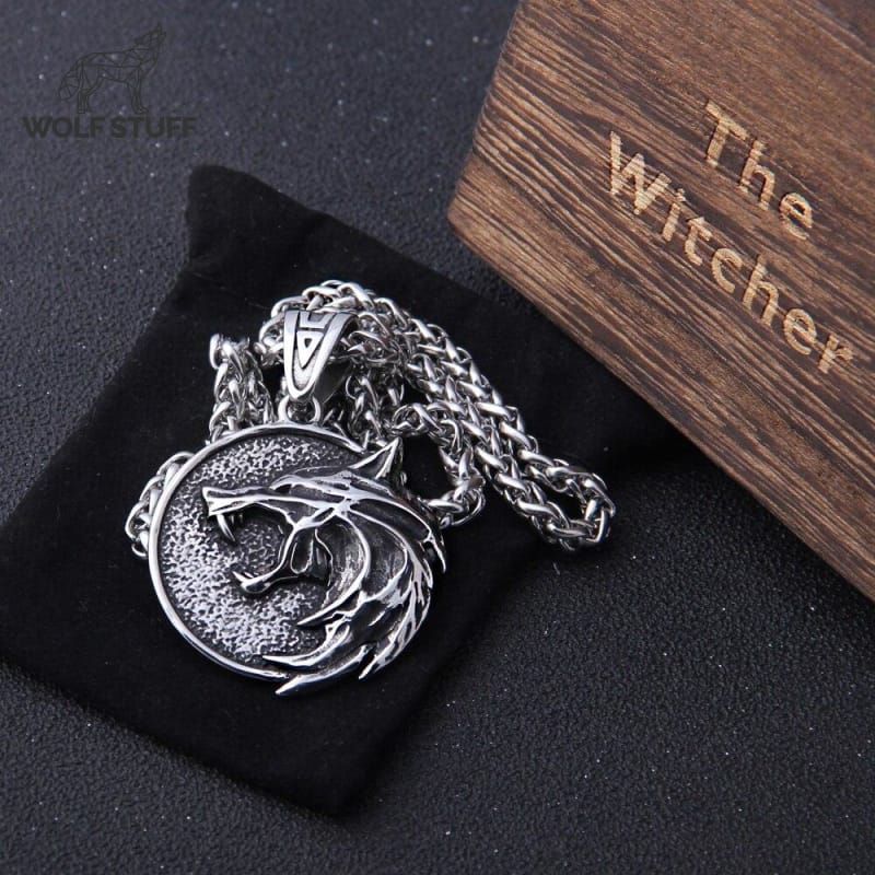 The Witcher white wolf necklace