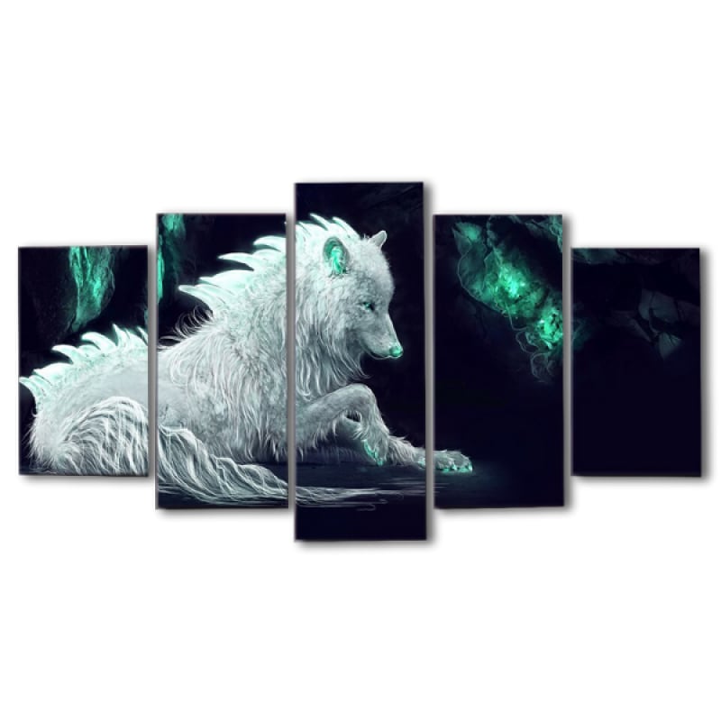 White wolf canvas wall art