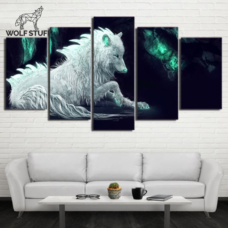 White wolf canvas wall art