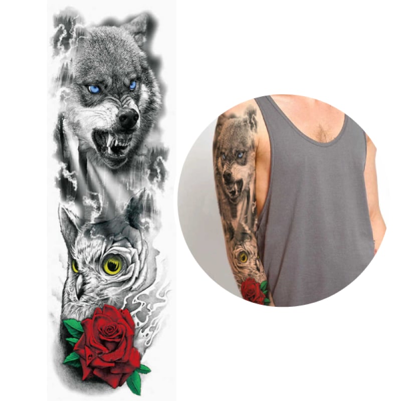 Wolf and owl tattoo