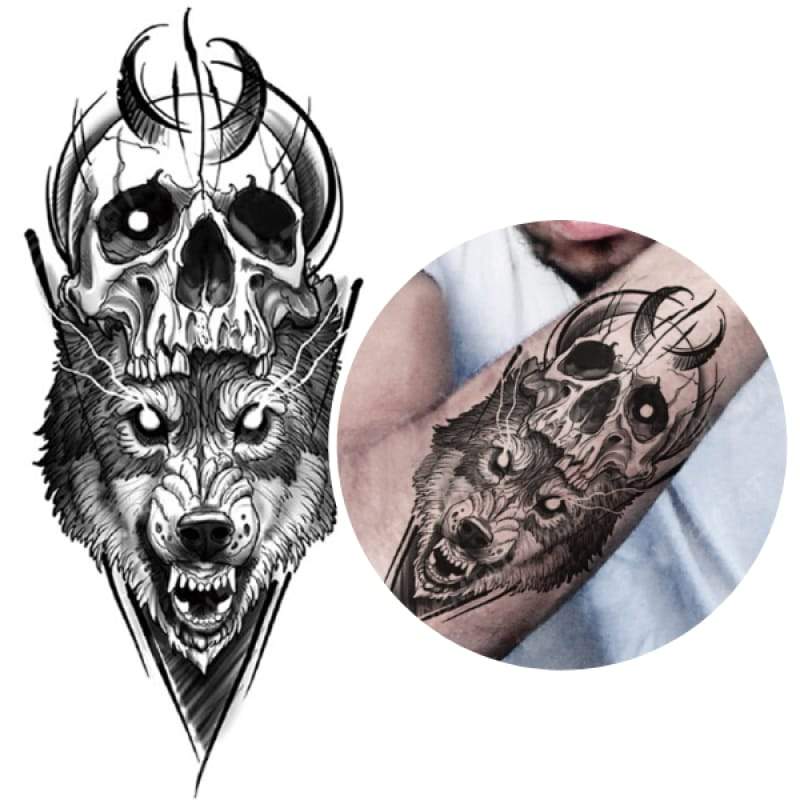 Wolf and Skull Tattoo