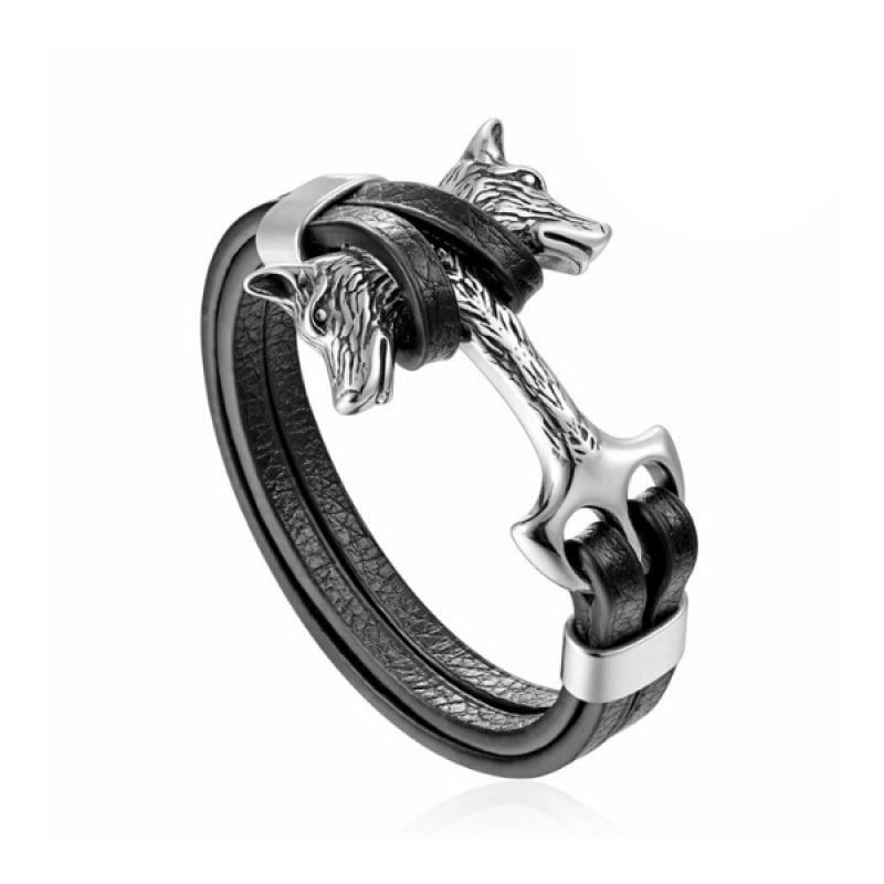Wolf Head Leather Bracelet