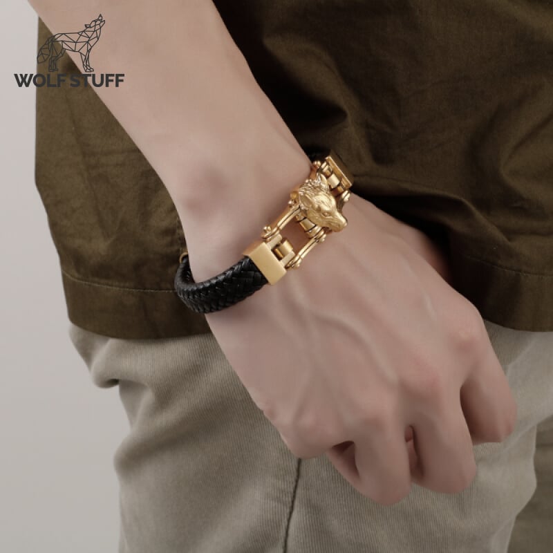 Wolf Leather Chain Bracelet