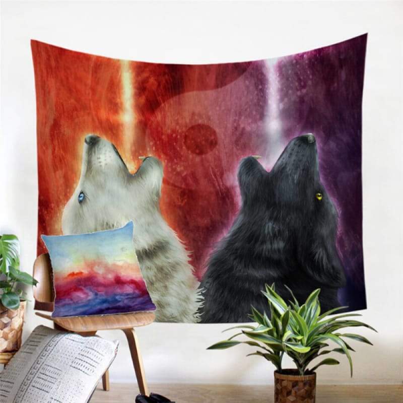 Black wolf tapestry