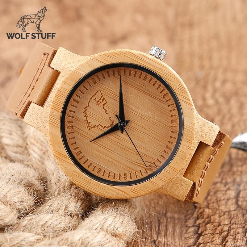 Wooden wolf school watch