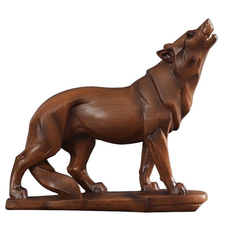 Wooden wolf statue