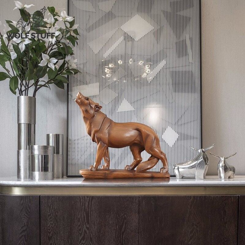 Wooden wolf statue