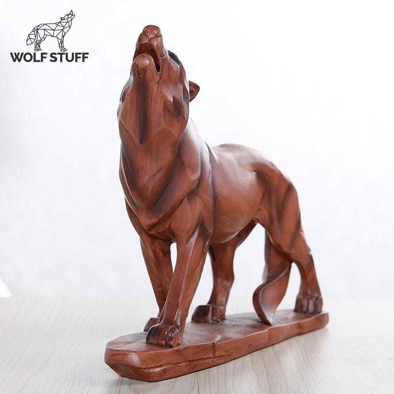 Wooden wolf statue