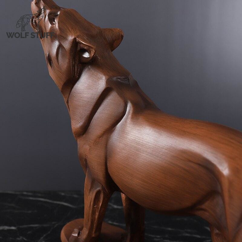 Wooden wolf statue