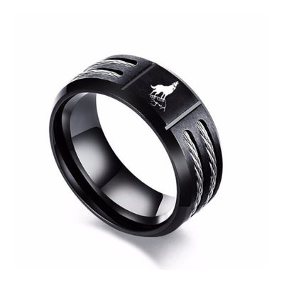 Black and White Wolf Ring