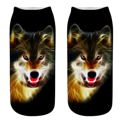 Black and yellow socks with wolf