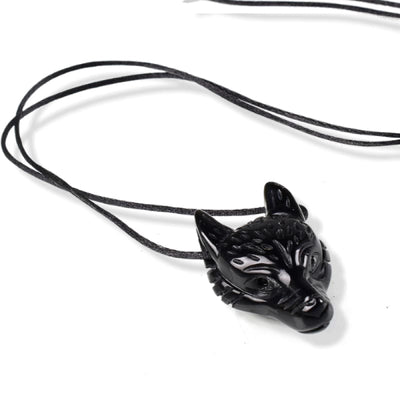 Black Obsidian Wolf Pendant